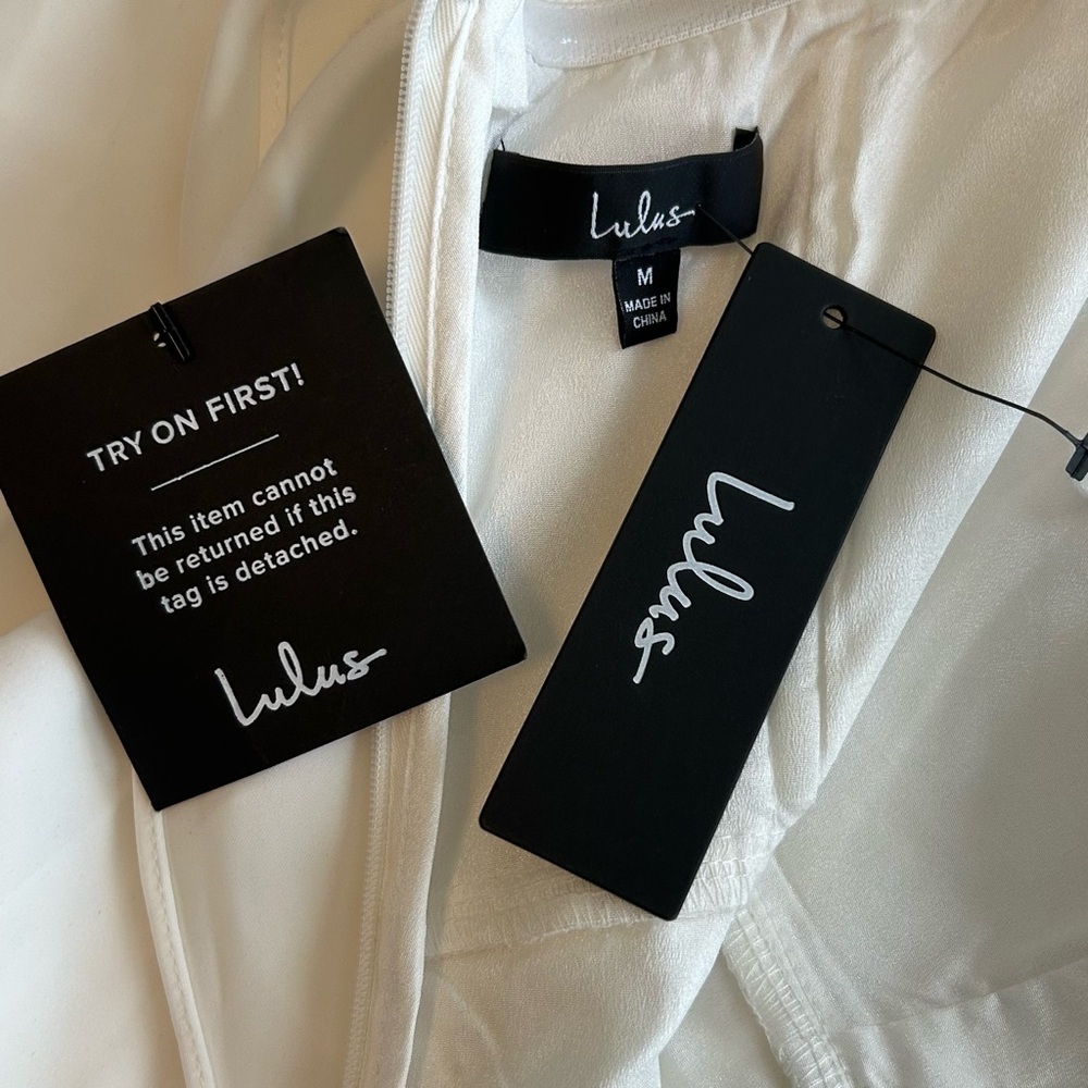 Lulus Class and Charisma White Satin Strapless Midi Dress Medium Bridal Shower - Picture 8 of 14